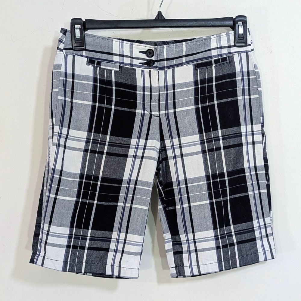 Ann Taylor Signature Fit Plaid Bermuda Shorts - Size 2 Womens - Blue Black White